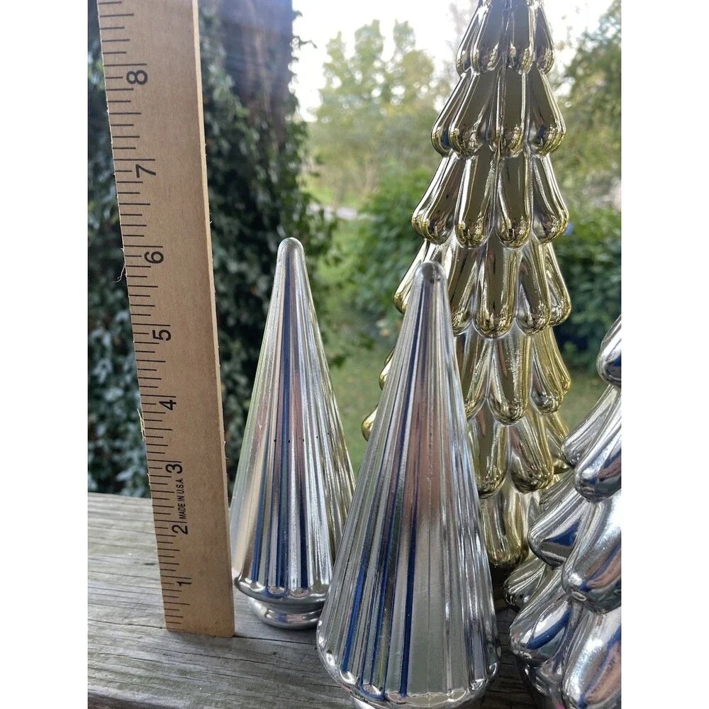 Holiday Hollow Plastic Christmas Tree Decor 11 Pcs Mixed Sizes Gold Silver Green